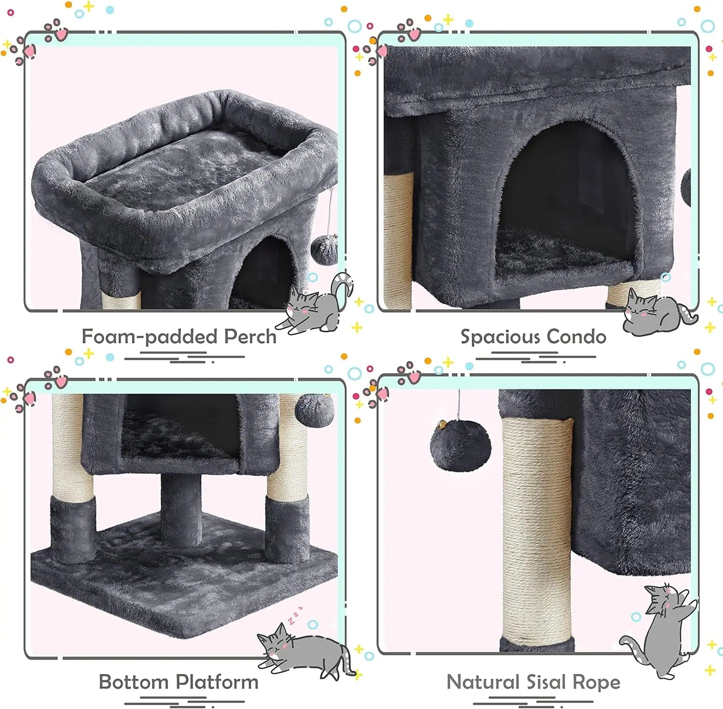 Hot Sale 23.5 Inches Cat Tree Tower Dark Gray Condo Sisal-Covered Scratching Posts Furniture for Pet Activity Cat House