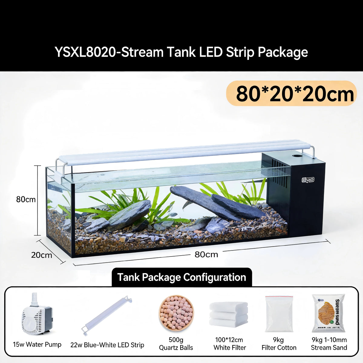 Wholesale 20 Gallon Ultra Clear Low Iron Glass Betta Aquarium Kit  Desktop Fish Tank Decoration with Water Pump and LED Light