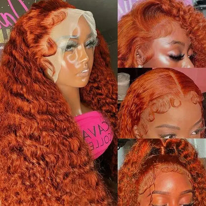 Raw Hair Deep Wave Curly 350 Orange Ginger 100% Human Hair Wig HD Glueless Lace Front Wig 13X4 Lace Frontal Wigs for Black Women