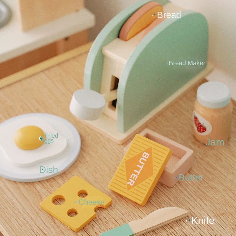Wooden Children Simulate Every Family Toy Kitchen Bread Machine Toy Set Boys and Girls Education Parent-child Interaction