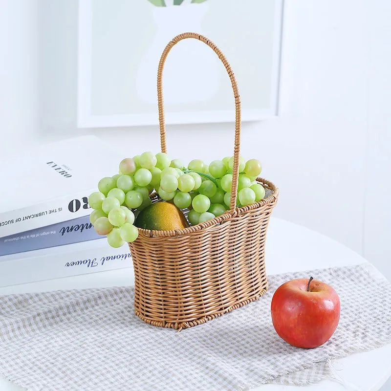 Portable Outdoor Picnic Basket Home Decorative Storage Woven Flower Pot Hand-held Rattan Wicker Accompanying Gift Floral Basket