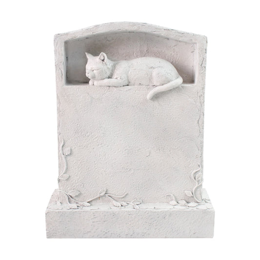Pet Cat-Themed White Resin Tombstone Hand-painted Memorial Art Statue for Outdoor Garden & Pet
