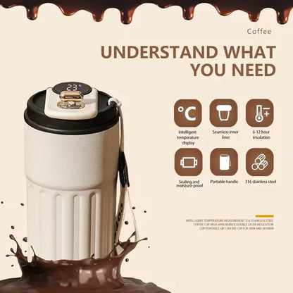 Portable Cups Temperature Display OEM ODM Logo Insulated Stainless Steel Thermos Vacuum Tumbler Coffee Smart Water Cup Mug