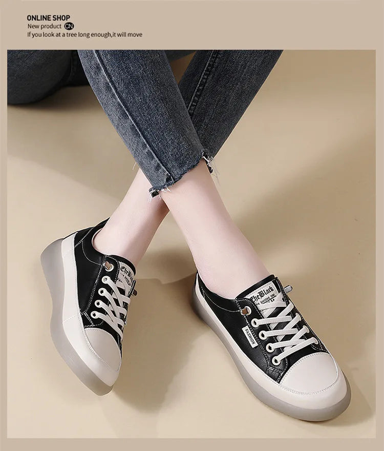 2026 Summer New Style Genuine Leather White for Women Flat Shoes That Are Not Tiring for Feet Lazy Shoes Fashionable Sneakers