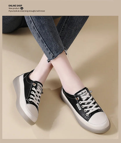 2026 Summer New Style Genuine Leather White for Women Flat Shoes That Are Not Tiring for Feet Lazy Shoes Fashionable Sneakers