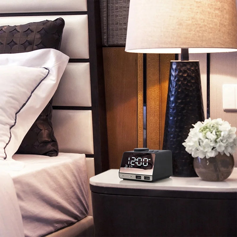 Alarm Clock for Hotels BT Speaker Creative Digital Music Desk Clock Display Radio with Dual USB Support U Disk TF Card FM