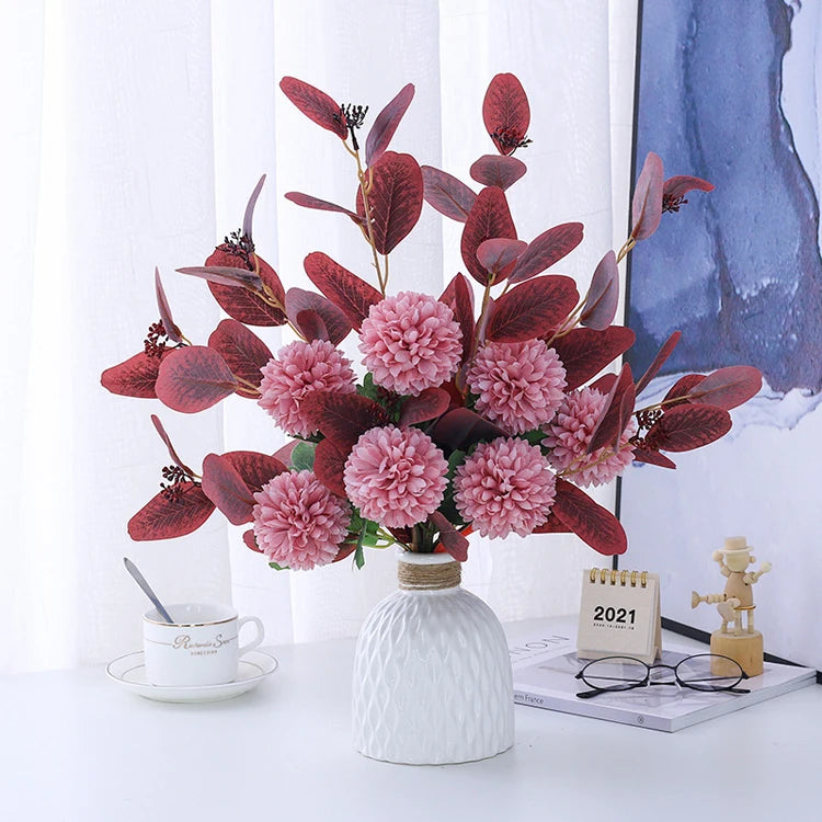 Artificial Silk Hydrangea Flowers with Ceramic Vase Nordic Style for Wedding Valentine's Day Home Decor
