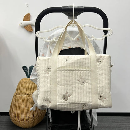 Cartoon Embroidered Design Infant Nappy Diaper Organizer Mommy's Travel Handbag Comfortable Shoulder Stroller Bag for Baby's