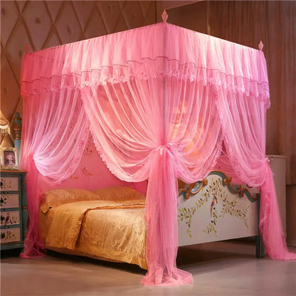 European Palace Style Princess Romantic Lace Decorative Square Queen Size Bed Mosquito Net
