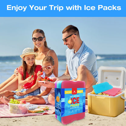 HomeTimes 4 Pack Reusable and Non-Toxic Cold Packs - Portable, Eco-Friendly for Lunch & Camping Trips, Leak-Proof, Colorful