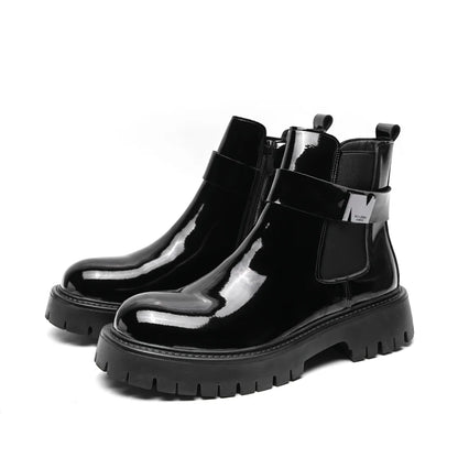 New Patent Leather Platform Men's Ankle Boots Plus Size Round Toe Men chelsea Boots Leather Boots Men