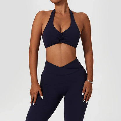 JY 2023 New Ropa Deportiva Vetements De Sport Femme Sports Halter V-neck Bra High Waist V-cut Leggings Pants 2 Pcs Yoga Sets Fit
