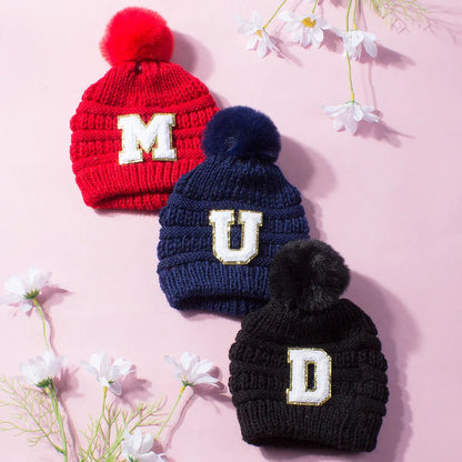 New European and American Fashion Wool Knitted Hat for Children Optional Letter Baby Warm Hat Baby Cap for Outdoor Scenes