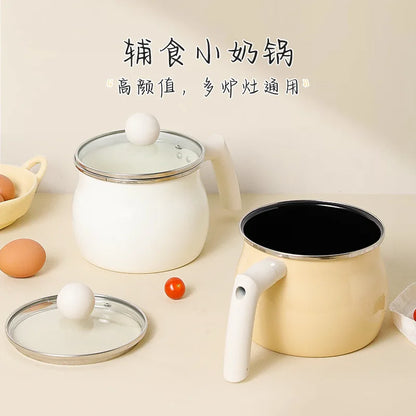 Enamel Cast Iron Saucepan with Handle and Lid Non-Stick 2L Baby Food Cooking Pot Kitchen Cookware