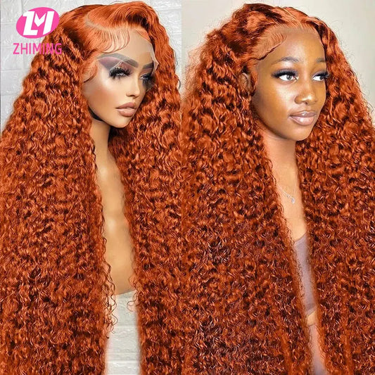 HD Orange Ginger Curly 13x4 Lace Front Wig Deep Wave Synthetic Hair Wig High Temperature Silk Lace Frontal Wigs Water Wave