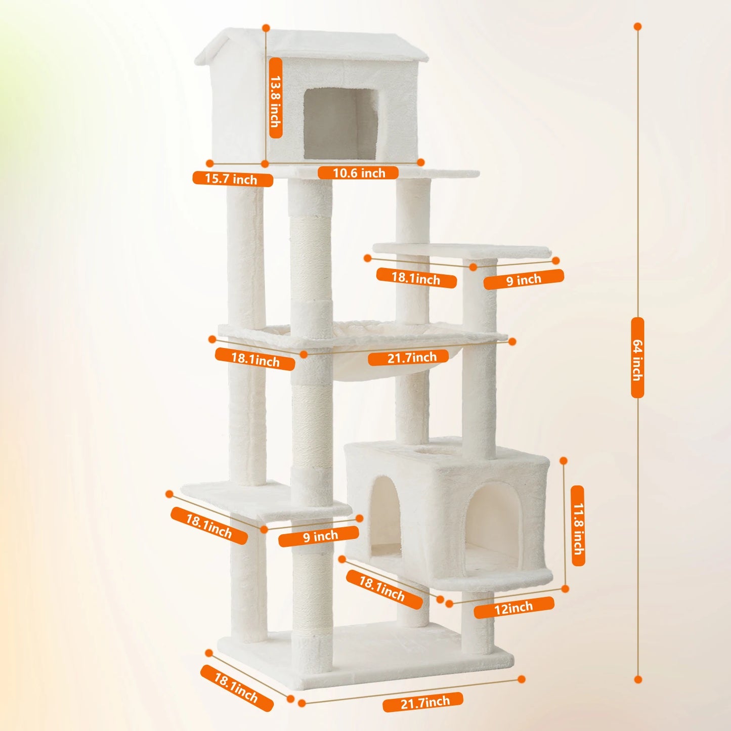 Freestanding Cat Tree US in Stock Free Shipping with Roomy Condo Cozy Hammock Cute House Natural Sisal Rope