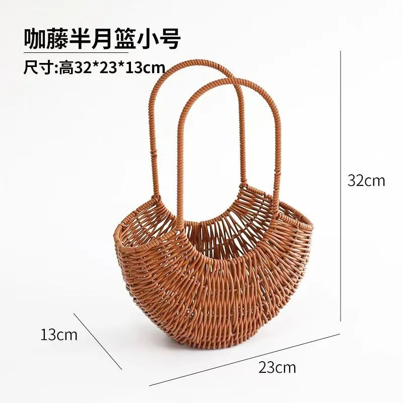 Portable Outdoor Picnic Basket Home Decorative Storage Woven Flower Pot Hand-held Rattan Wicker Accompanying Gift Floral Basket