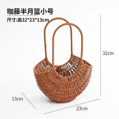 Portable Outdoor Picnic Basket Home Decorative Storage Woven Flower Pot Hand-held Rattan Wicker Accompanying Gift Floral Basket