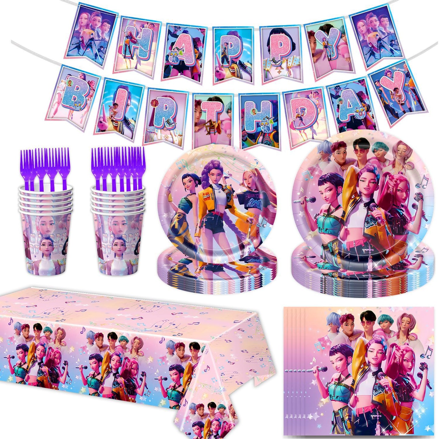 Amazon's New Pop Hunter Witch Group Theme Birthday Party Supplies Set Paper Plate Tissue Tablecloth Decoration