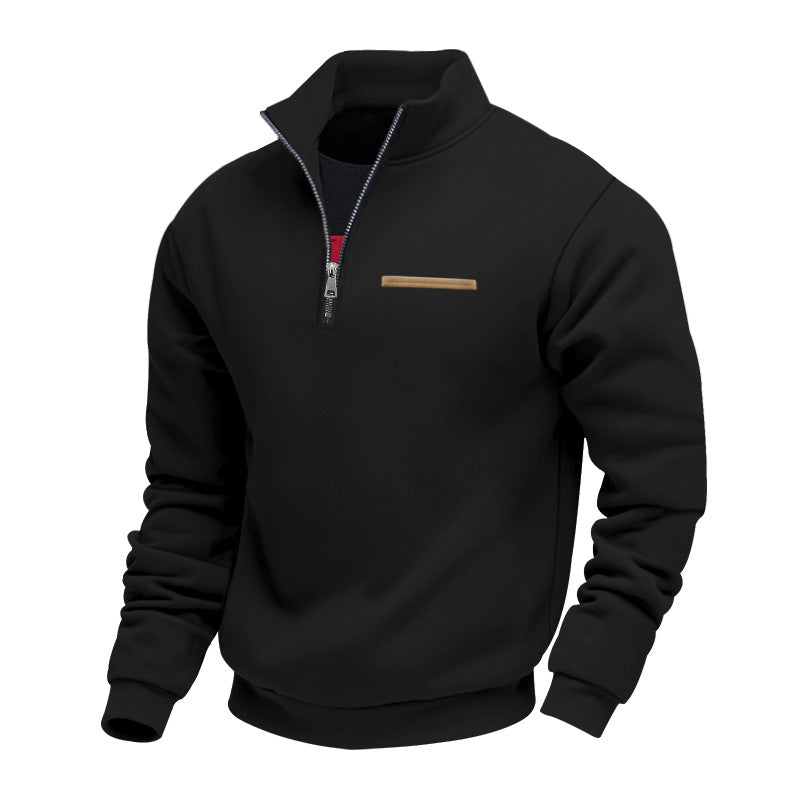 Cross-Border American Style Autumn and Winter Heavyweight Fleece Long-Sleeve Men's Sweatshirt with Half-Zip, Loose Fit, Stand Collar, Pullover Men's Sweatshirt