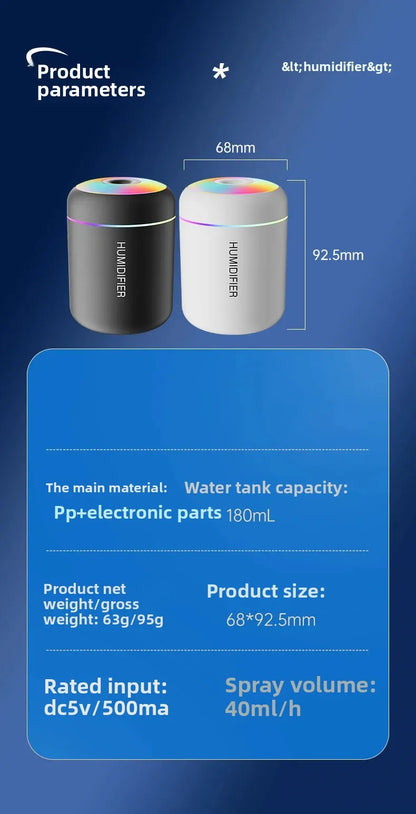 Mars Cannon Ash Humidifier USB Mini Car Small Silent Heavy Fog Colorful Atmosphere Light Home Air-Conditioned Room