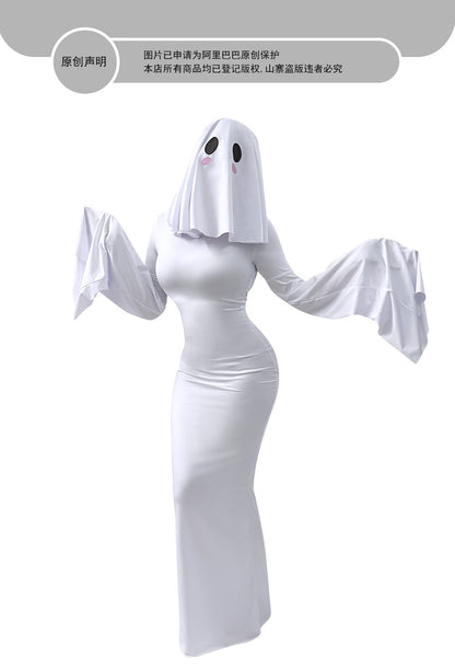 Halloween New Ghost Mother Cos Dress Lady Apricot Same Style Sexy Backless dress Stage Performance Dress for Women