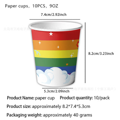 Cross-border Rainbow Party Paper Plate Paper Towel Tablecloth Neon Party Tableware suit Rainbow Birthday Party Decorations