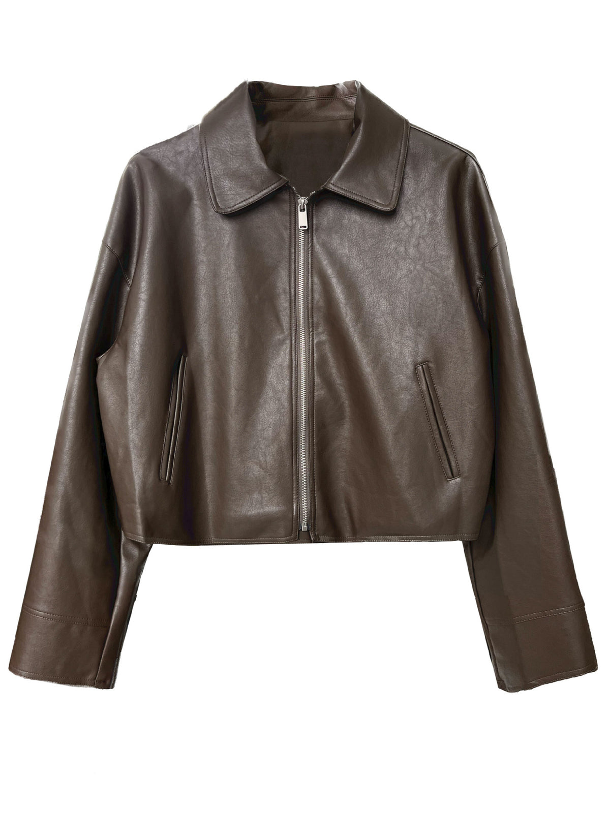 cool handsome high sense ~ lapel leather coat women's spring and autumn Hong Kong style PU leather jacket motorcycle top trendy 9595