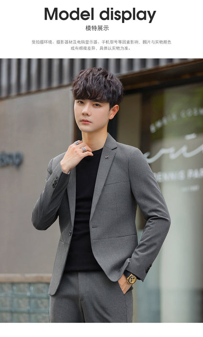 A 1.45kg Piece Set of Spring & Fall Casual Small Suit Jacket Men's Korean Style Slim Gray Formal Full Suit Suit
