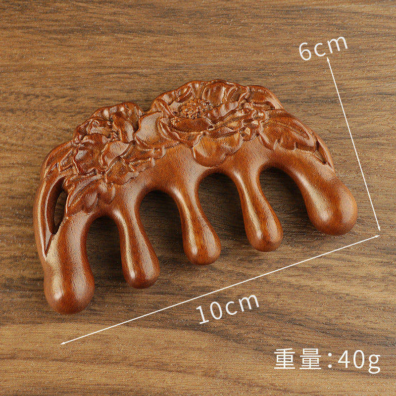 Golden silk sandalwood lotus fish carved massage comb scalp head massage wide tooth comb small comb solid wood comb meridian comb