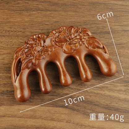 Golden silk sandalwood lotus fish carved massage comb scalp head massage wide tooth comb small comb solid wood comb meridian comb