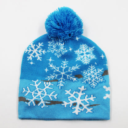 Korean Internet Celebrity Style Snowflake Christmas Hat, Warm and Cold-Proof Women's Knitted Hat with Pom-Pom, Ear-Protecting Yarn Hat, Light Luxury Style