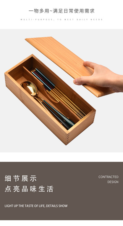 Japanese style chopsticks box with lid hotel spoon Fork tableware storage box lettering kitchen supplies compartment chopsticks basket