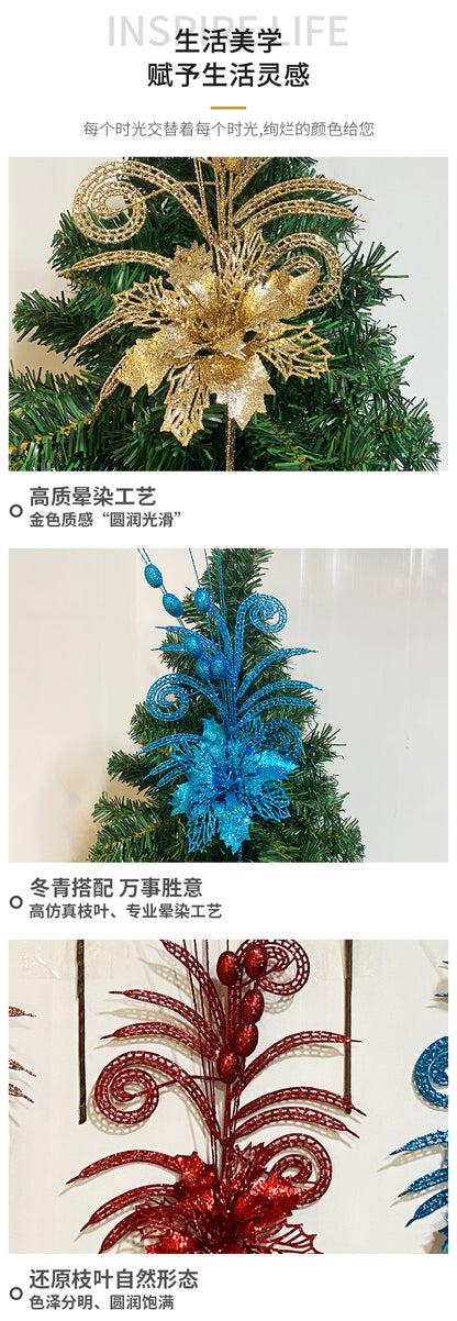 Cross-border sheep Christmas tree corner hollow gold pink flower berry insert simulation beauty leaf Christmas ball gold pink flower ornament