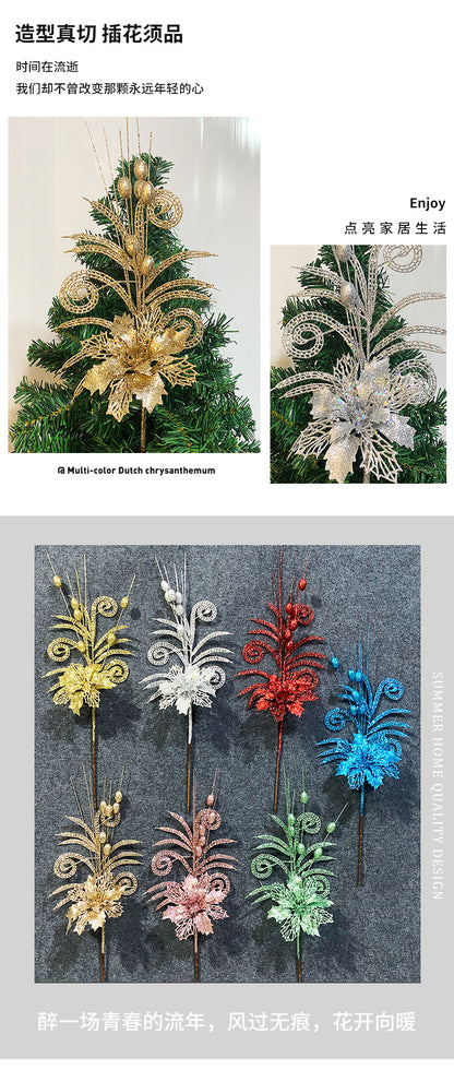 Cross-border sheep Christmas tree corner hollow gold pink flower berry insert simulation beauty leaf Christmas ball gold pink flower ornament