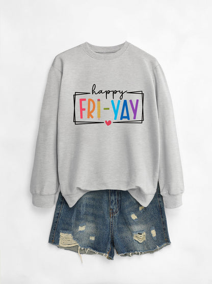 Amazon Ebay Round Neck Sweatshirt Happy Fri Yay Fun Letters Casual Fashion Long-Sleeved Tops in Stock