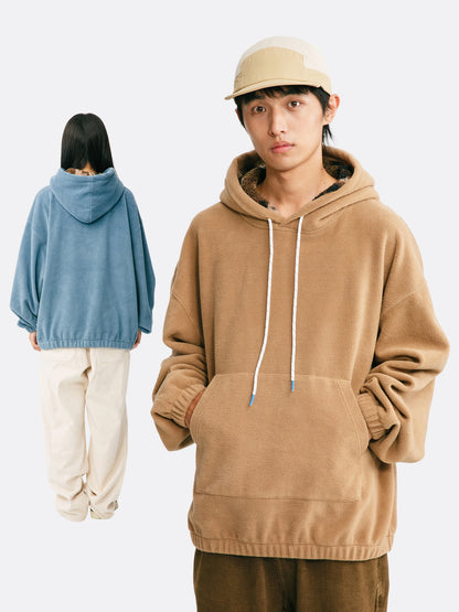 Black Fleet American Casual Style Unisex Versatile Hooded Warm Top Couple Style Hiking Fleece Solid Color Sweatshirt