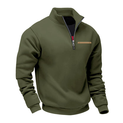 Cross-Border American Style Autumn and Winter Heavyweight Fleece Long-Sleeve Men's Sweatshirt with Half-Zip, Loose Fit, Stand Collar, Pullover Men's Sweatshirt