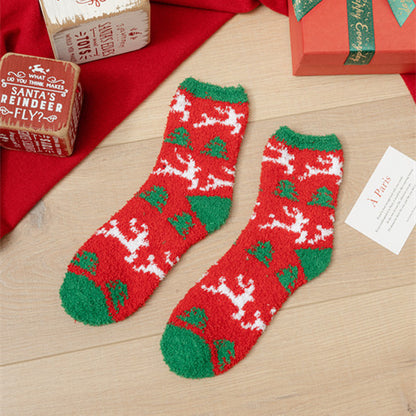 Coral fleece Christmas socks autumn and winter thick tube socks New Year gift socks cartoon Christmas socks cross-border wholesale