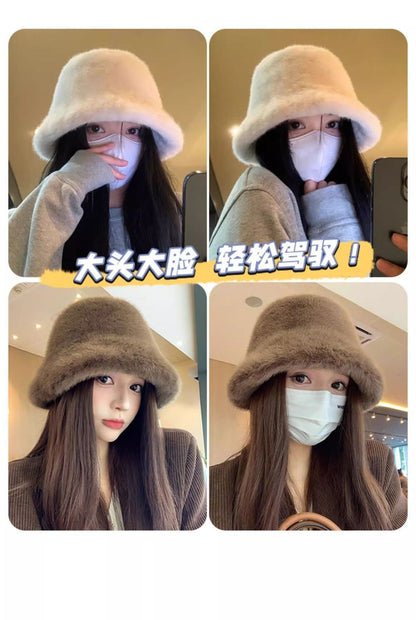 Plush Fisherman Hat for Women, New Autumn/Winter Korean Style, Versatile, Warm, Winter Cold Protection, Ear Protection Bucket Hat
