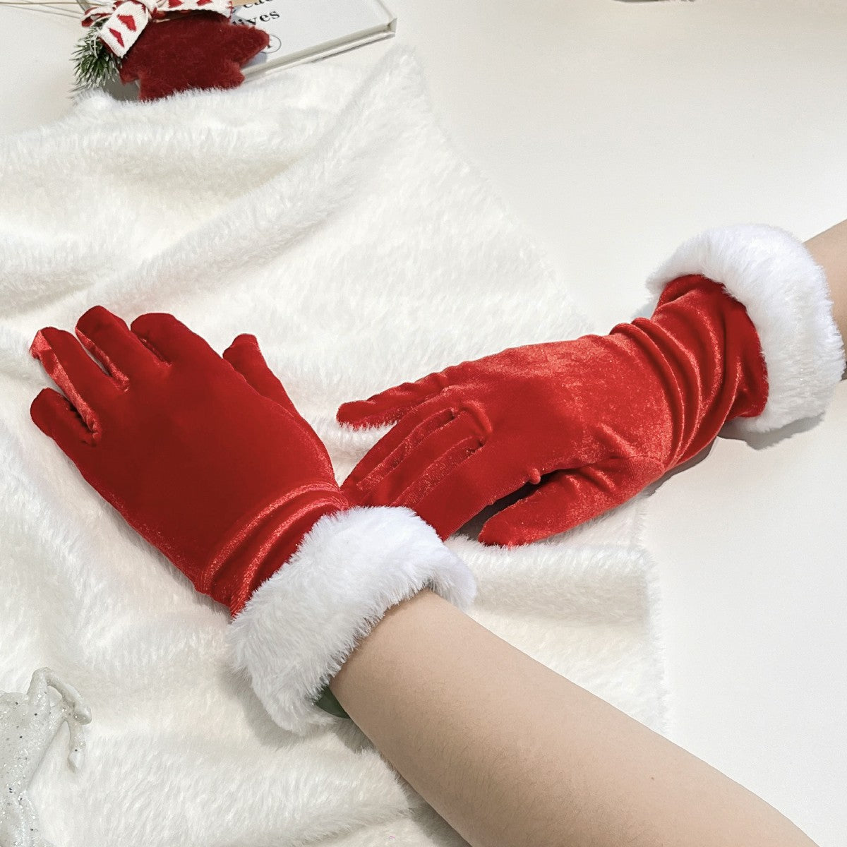 Christmas Party Gloves Bride Short Style Wedding Prom Performance Costume Red Thickened Christmas Gloves