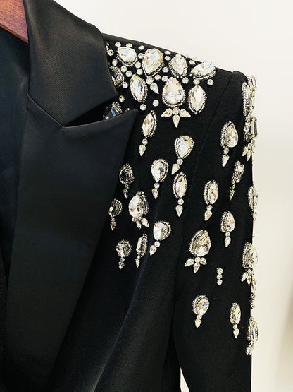 In Stock 2026 Early Autumn European and American Celebrity Fashion Handmade Beaded and Diamond-Encrusted Slim Long Blazer
