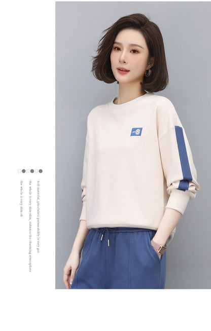 Round Neck Sweatshirt for Women 2024 Spring Small Hooded Sports Middle-Aged Mother Spring & Fall Tops Casual and Versatile