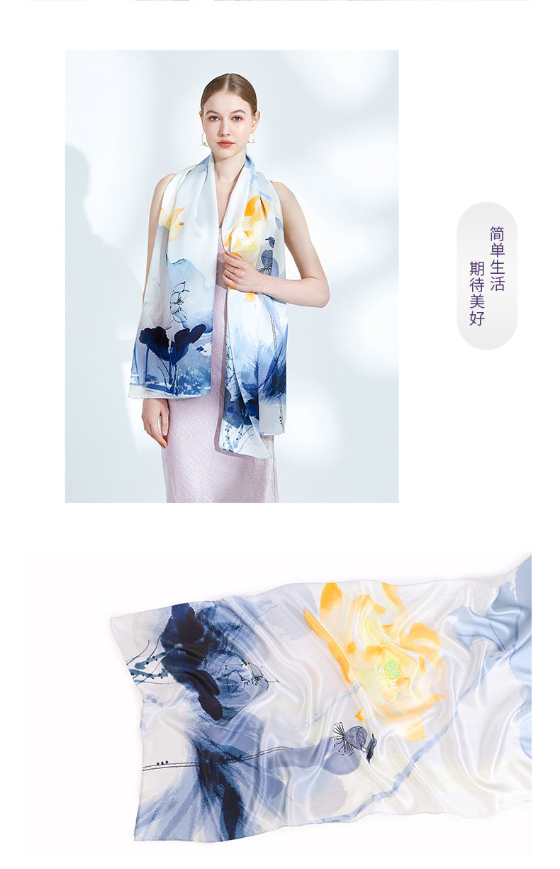Suzhou and Hangzhou long silk scarf high-grade mulberry silk scarf pure silk women's vintage scarf crepe satin shawl