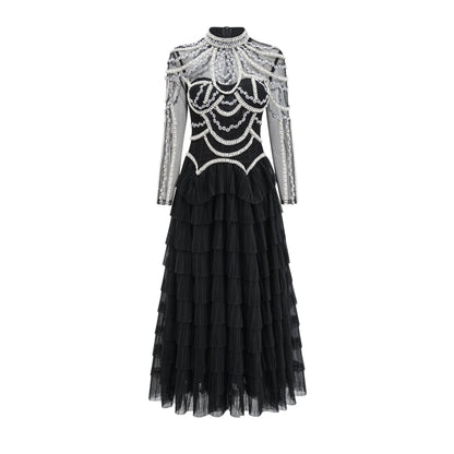 Elegant And Heavy Craft Long Sleeve Beaded Dress