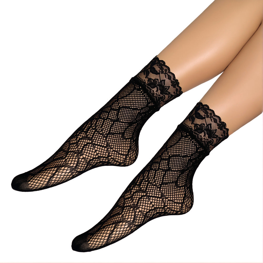 Summer Small Mesh Lace Short Net Socks Breathable Short Stockings Invisible Socks plus size Black Pearl Short Socks