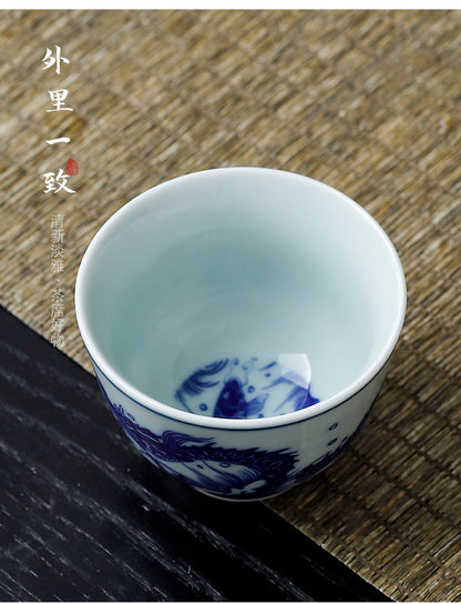 Yuerui Ceramic New Blue and Flower Tea Cup Underglaze Color Retro Yulan Cup Bowl of Kung Fu Tea Zen Tea Master Cup