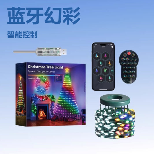 Cross-border USB APP Smart Christmas Tree Lights, Holiday Decorative String Lights, Fairy Lights, Bluetooth Color Changing Point-Controlled Leather Cord Lights
