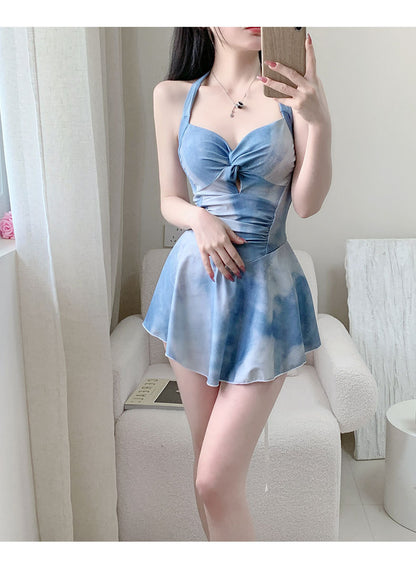 2025 New Swimsuit Women's Conservative Fairy Style Belly Covering Slimming One-Piece Hot Spring Summer Fashion Conservative Skirt Swimsuit