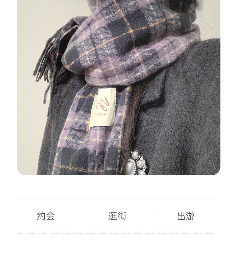 Tonglu Scarf Wholesale Purple Plaid Women's Versatile Faux Cashmere Retro Thickened Scarf Christmas Scarf Christmas Style